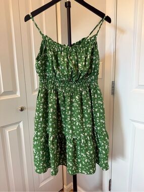 Lulu's Green Floral Babydoll Midi Dress
